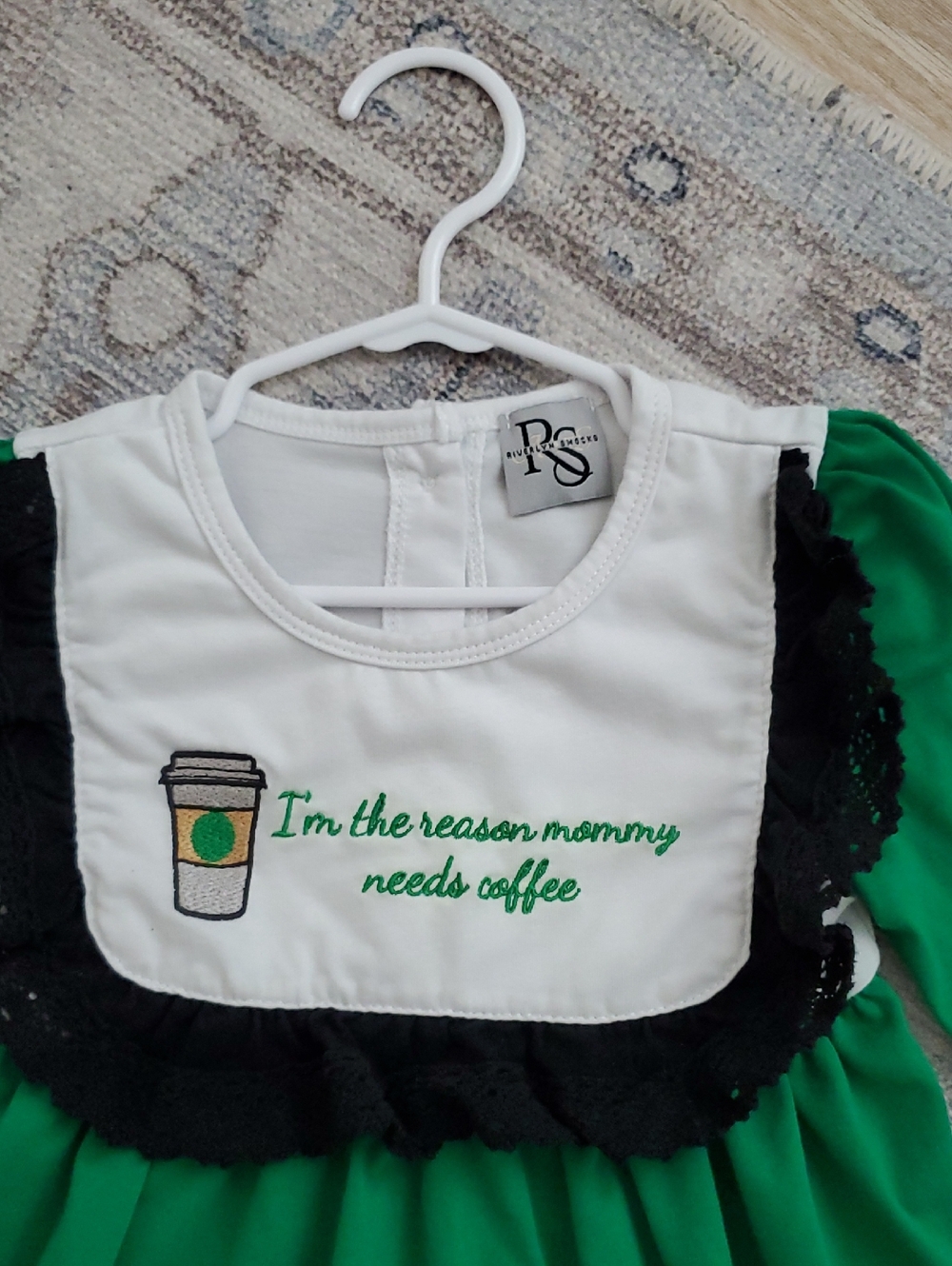 Riverlyn Smocks Toddler Girl Coffee Starbucks Embroidered Long Sleeve Dress Sz2T